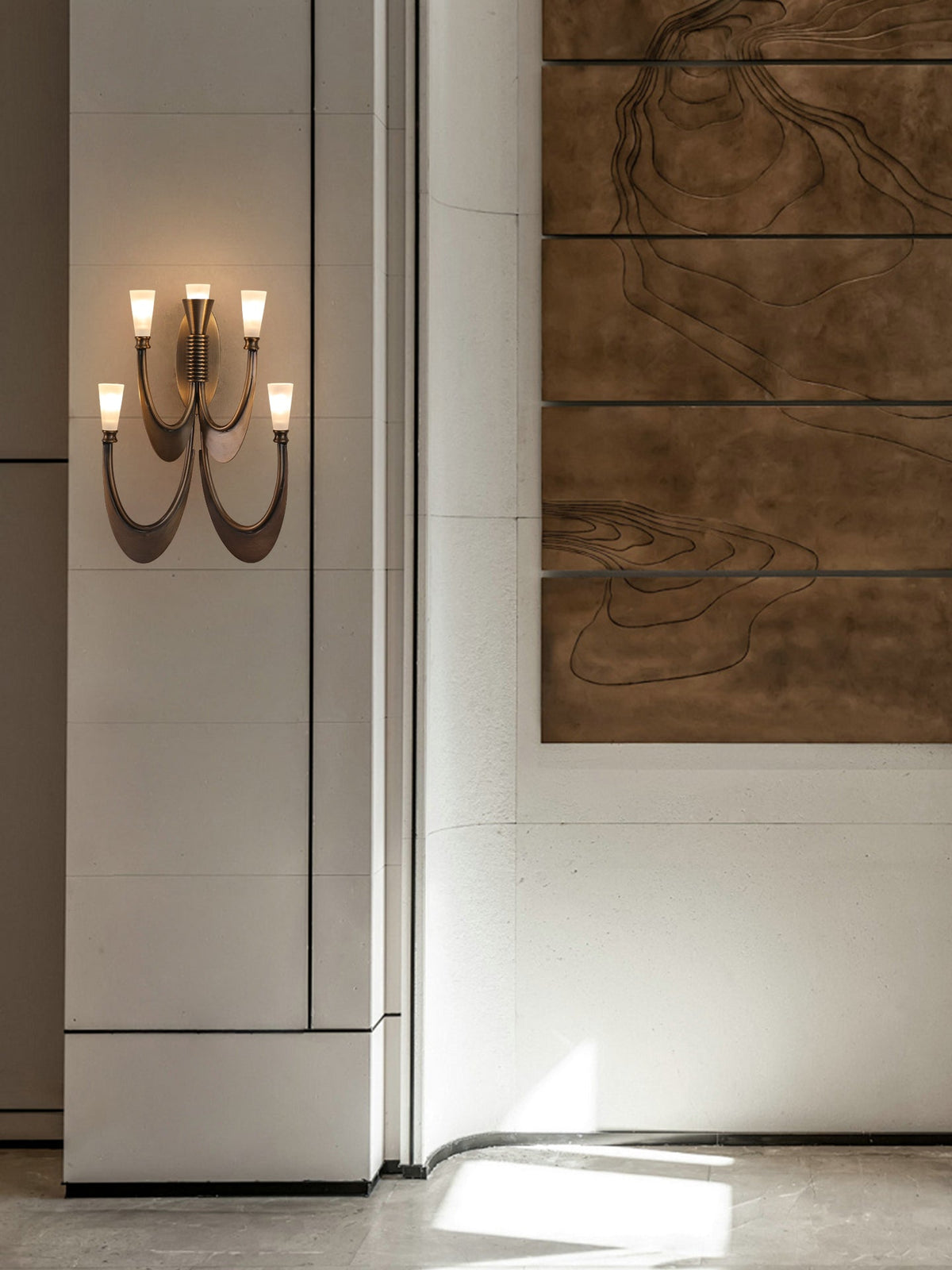 Metropolis Grand Alabaster Wall Sconce – Five-Light Art Deco Bronze Fixture