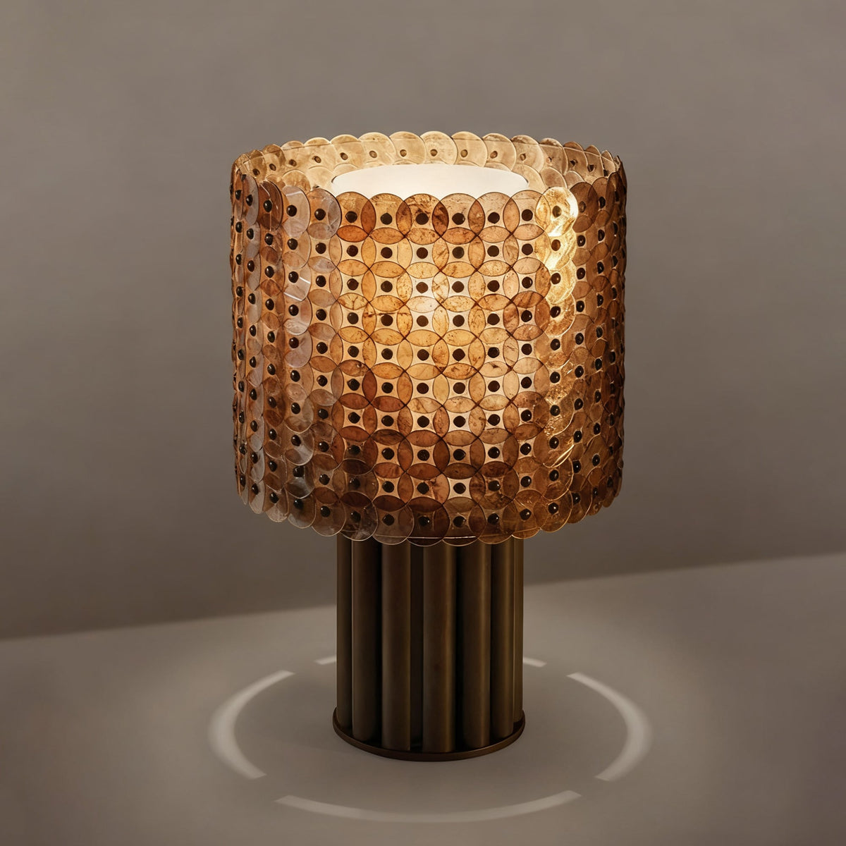 Mica Disc Lattice Table Lamp – Artisan Bronze & Amber Glow