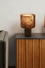 Mica Disc Lattice Table Lamp – Artisan Bronze & Amber Glow