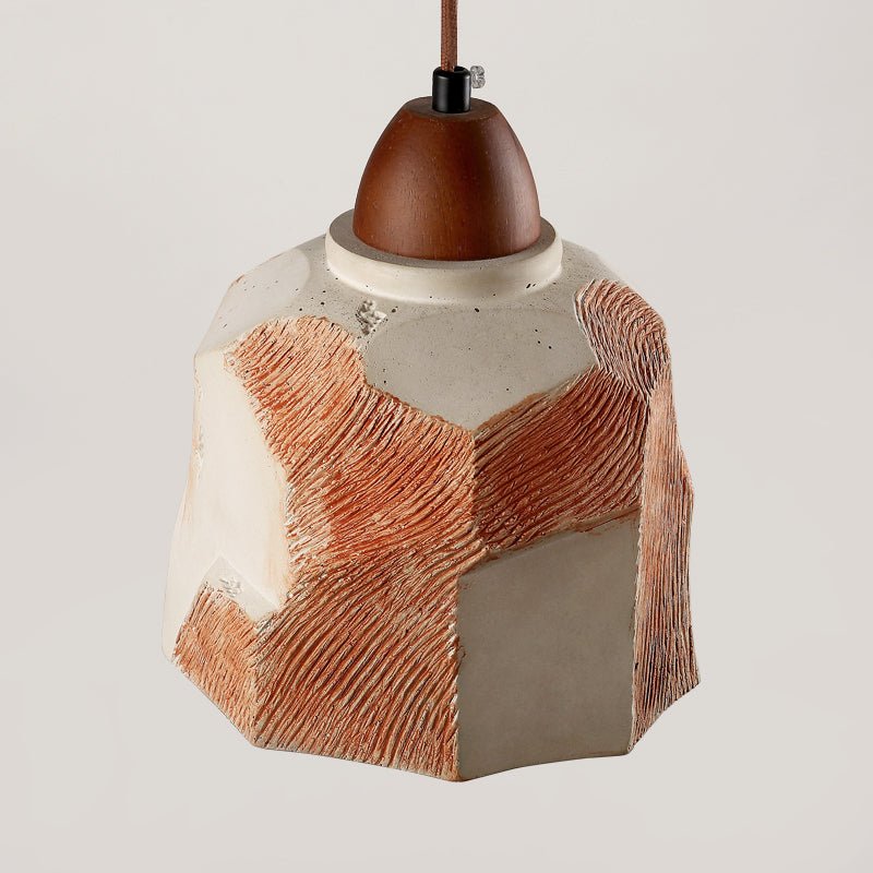 Artisan Microcement Pendant Light with Walnut Accent