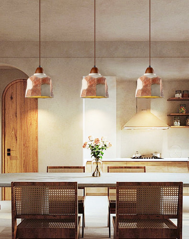 Artisan Microcement Pendant Light with Walnut Accent