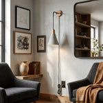 Microcement Plug-In Wall Sconce with Wood Mount
