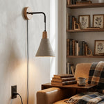 Microcement Plug-In Wall Sconce with Wood Mount