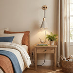 Microcement Plug-In Wall Sconce with Wood Mount