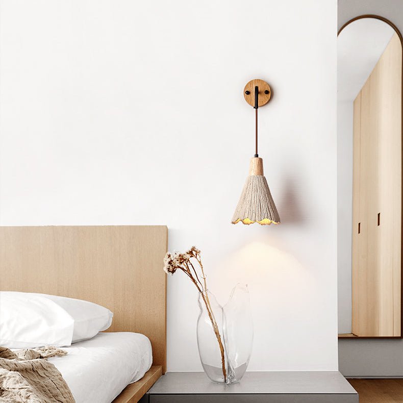 Artisan Microcement Wall Sconce with Wood Accent – Modern Minimalist Lighting