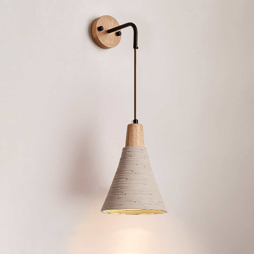 Artisan Microcement Wall Sconce with Wood Accent – Modern Minimalist Lighting