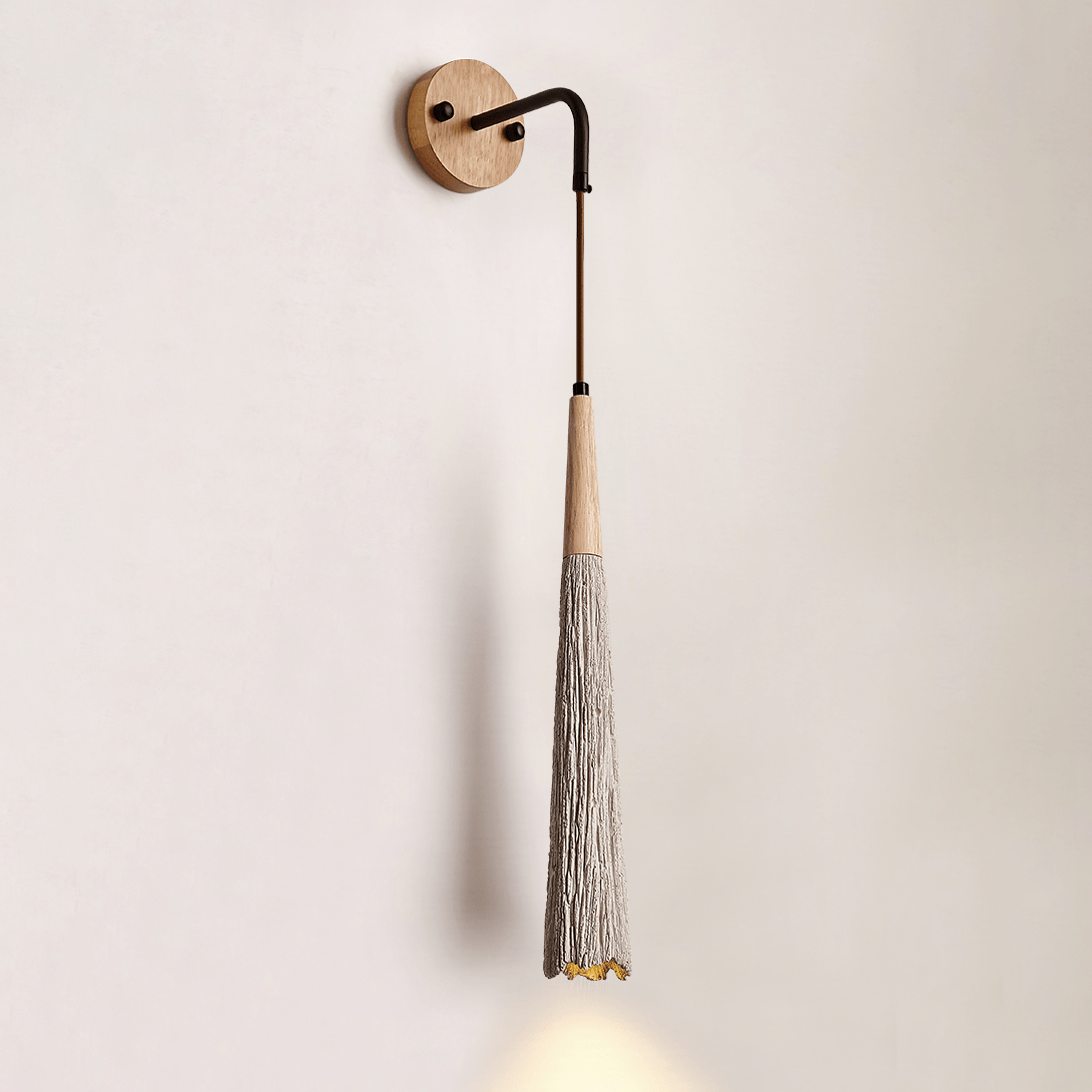 Artisan Microcement Wall Sconce with Wood Accent – Modern Minimalist Lighting
