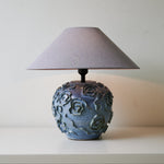 Midnight Rose Ceramic Table Lamp with Linen Shade for Bedroom and Living Room