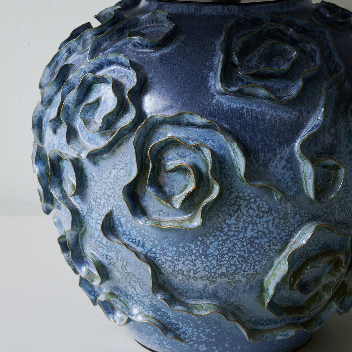 Midnight Rose Ceramic Table Lamp with Linen Shade for Bedroom and Living Room