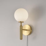 Nordica Plug-In Wall Sconce in Brass and Glass, Modern Nordic Bedroom Lamp