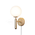 Nordica Plug-In Wall Sconce in Brass and Glass, Modern Nordic Bedroom Lamp