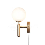 Nordica Plug-In Wall Sconce in Brass and Glass, Modern Nordic Bedroom Lamp