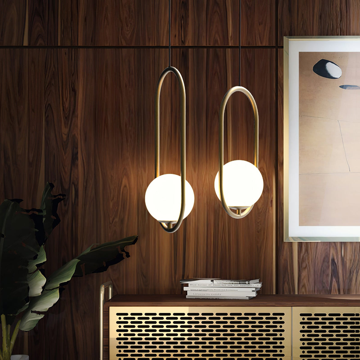 Mila Brass Pendant Swag Light – Hand-Blown Glass & Brass Hanging Lamp