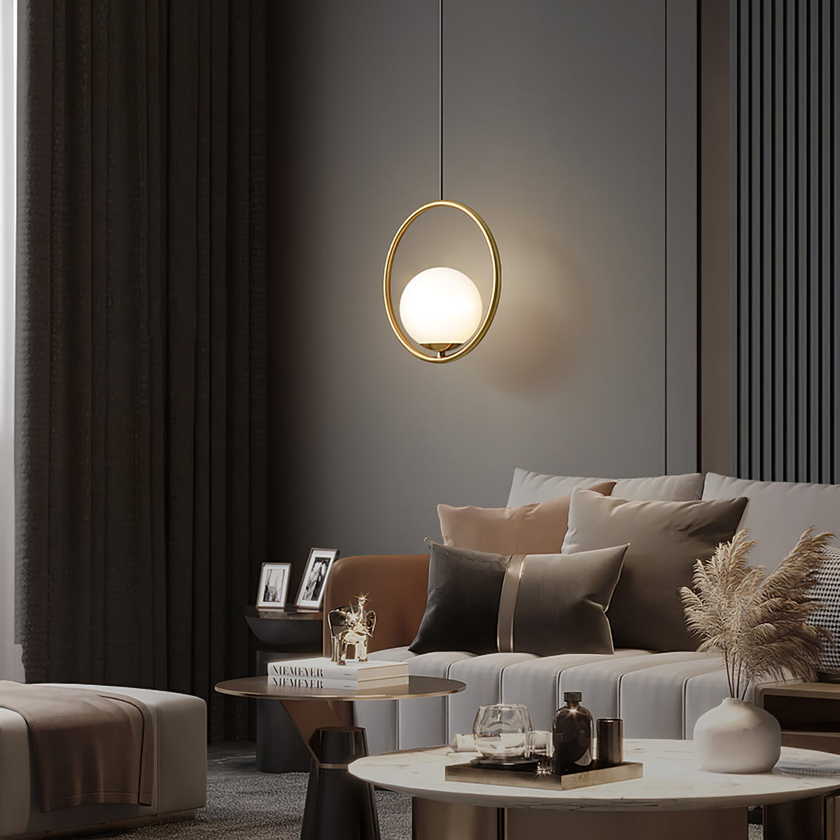 Mila Brass Pendant Swag Light – Hand-Blown Glass & Brass Hanging Lamp