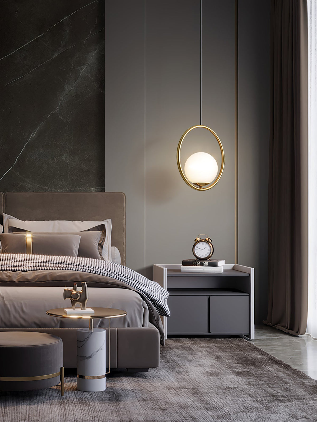 Mila Brass Pendant Swag Light – Hand-Blown Glass & Brass Hanging Lamp
