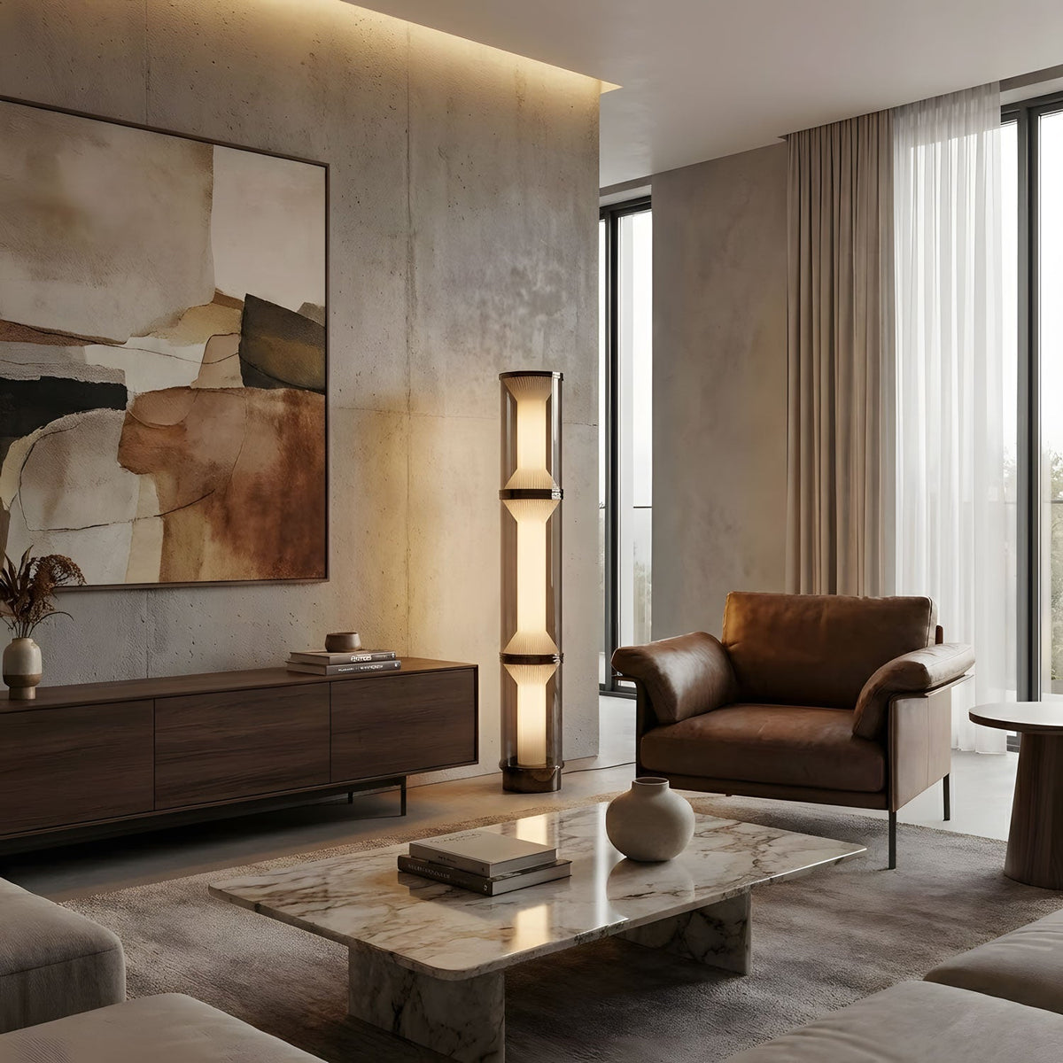 Miles Floor Lamp – Hand-Blown Glass Column Light in Copper or Pearl Black