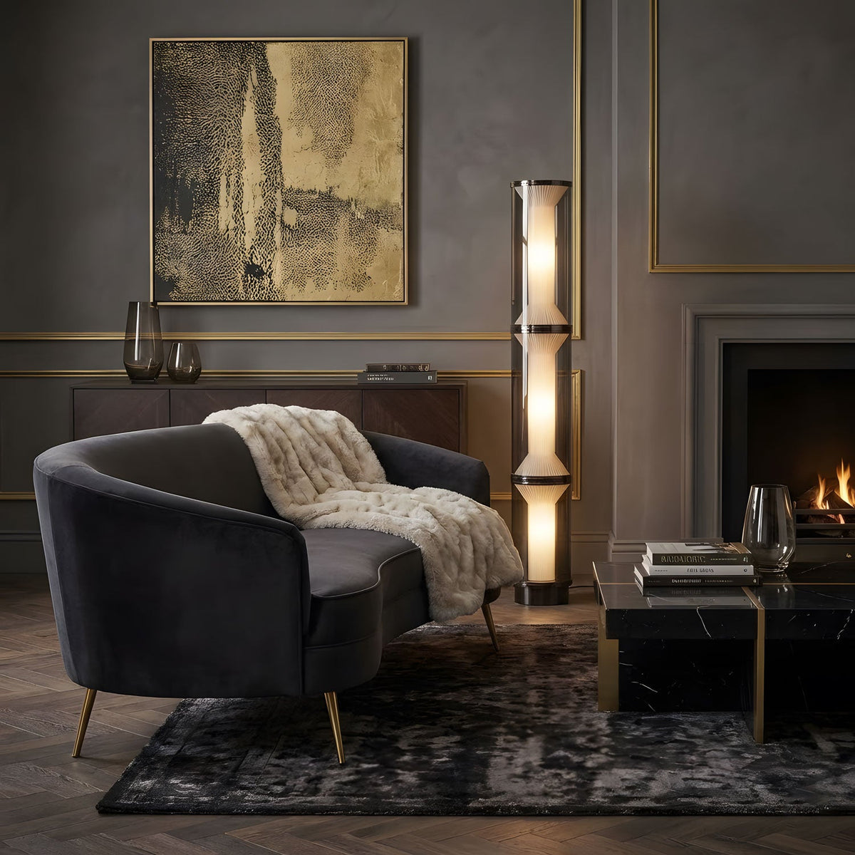 Miles Floor Lamp – Hand-Blown Glass Column Light in Copper or Pearl Black