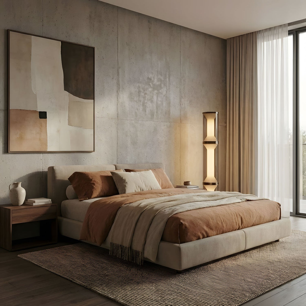 Miles Floor Lamp – Hand-Blown Glass Column Light in Copper or Pearl Black