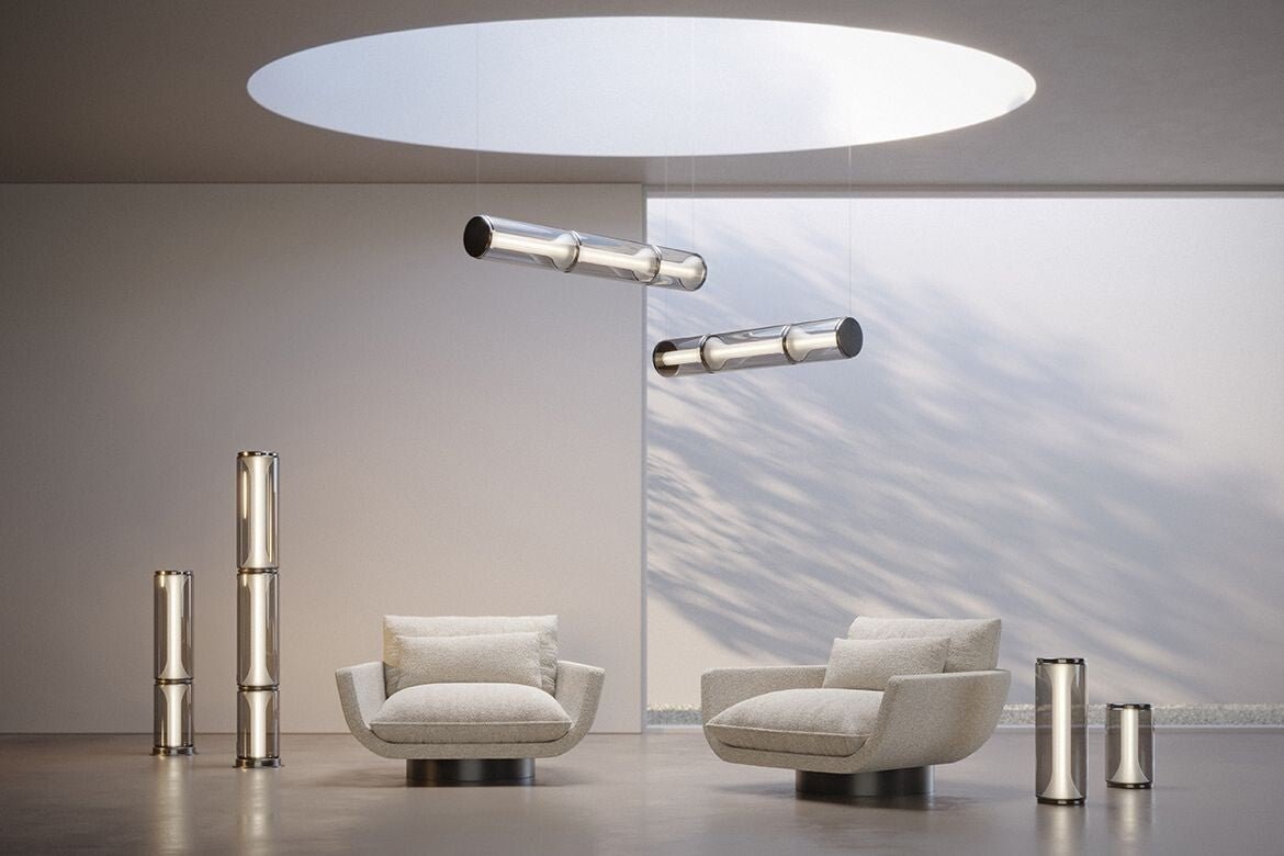 Miles Floor Lamp – Hand-Blown Glass Column Light in Copper or Pearl Black