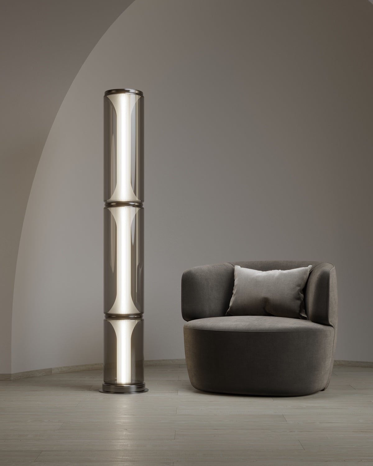 Miles Floor Lamp – Hand-Blown Glass Column Light in Copper or Pearl Black