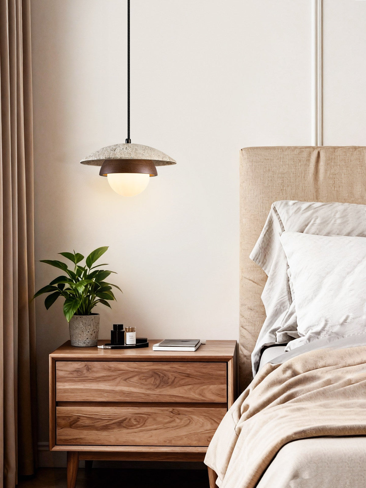 Milo Travertine Pendant Light – Natural Stone & Wood Hanging Lamp