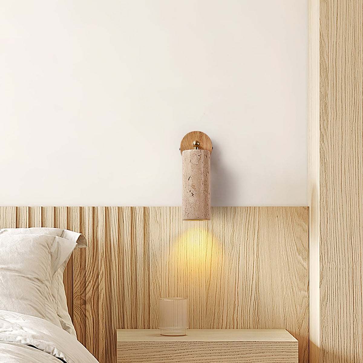 Milo Travertine Wall Sconce with Brass Accents for Modern Interiors