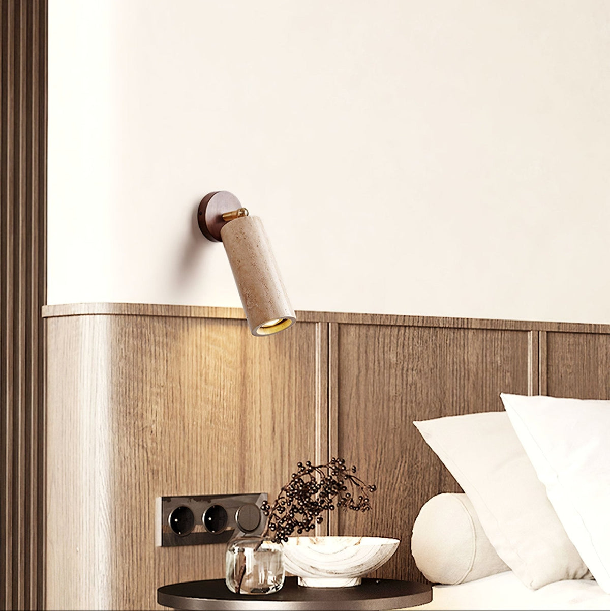 Milo Travertine Wall Sconce with Brass Accents for Modern Interiors