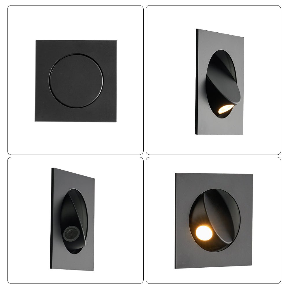 Modern Recessed Wall Sconce with Rotating LED Head, Black Finish