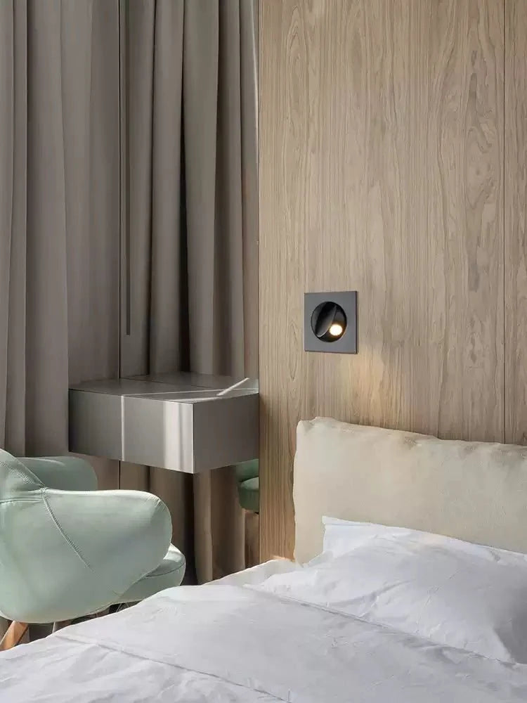 Modern Recessed Wall Sconce with Rotating LED Head, Black Finish