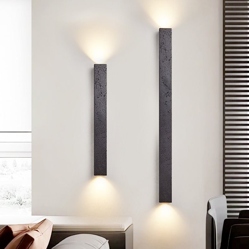 Black Travertine Linear Wall Sconce — Modern Stone Finish