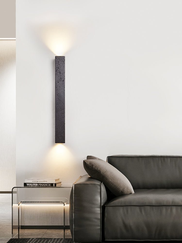 Black Travertine Linear Wall Sconce — Modern Stone Finish