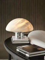 Mira Alabaster Mushroom Table Lamp – Natural Stone & Polished Steel