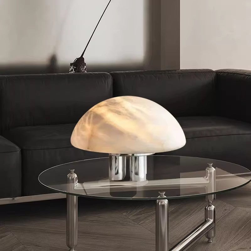 Mira Alabaster Mushroom Table Lamp – Natural Stone & Polished Steel