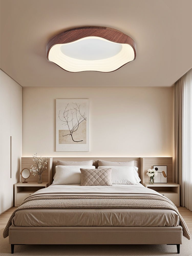Mirage Wave Flush Mount Ceiling Light in Walnut Woodgrain Finish