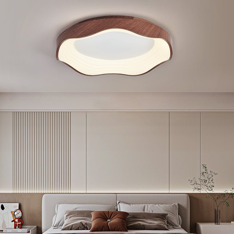 Mirage Wave Flush Mount Ceiling Light in Walnut Woodgrain Finish