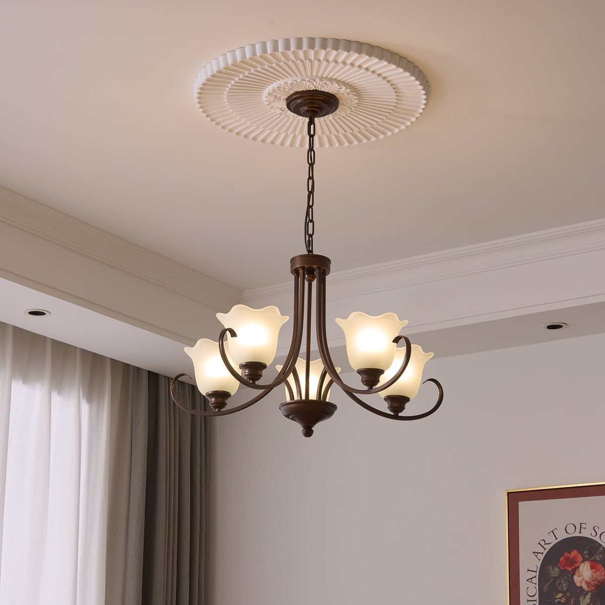 Mireille Floral Chandelier – Vintage-Inspired Glass and Bronze Pendant Light