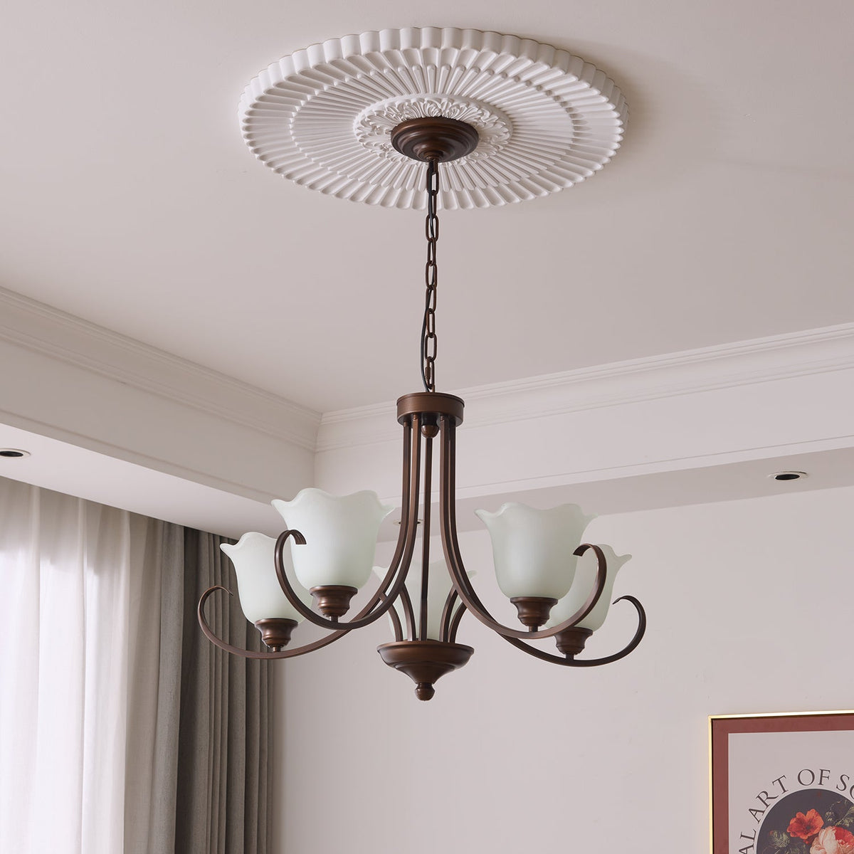 Mireille Floral Chandelier – Vintage-Inspired Glass and Bronze Pendant Light
