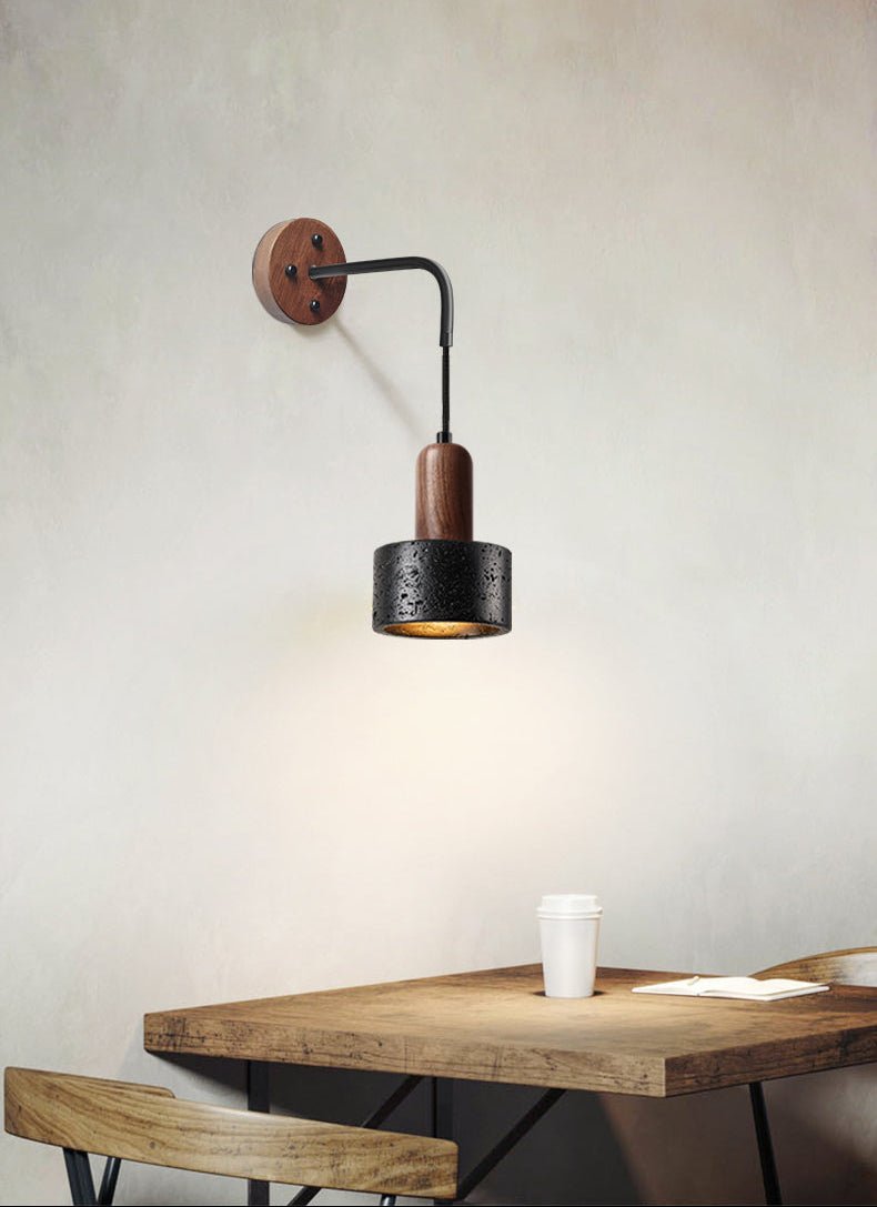 Mirox Wall Sconce in Black Travertine and Walnut Wood