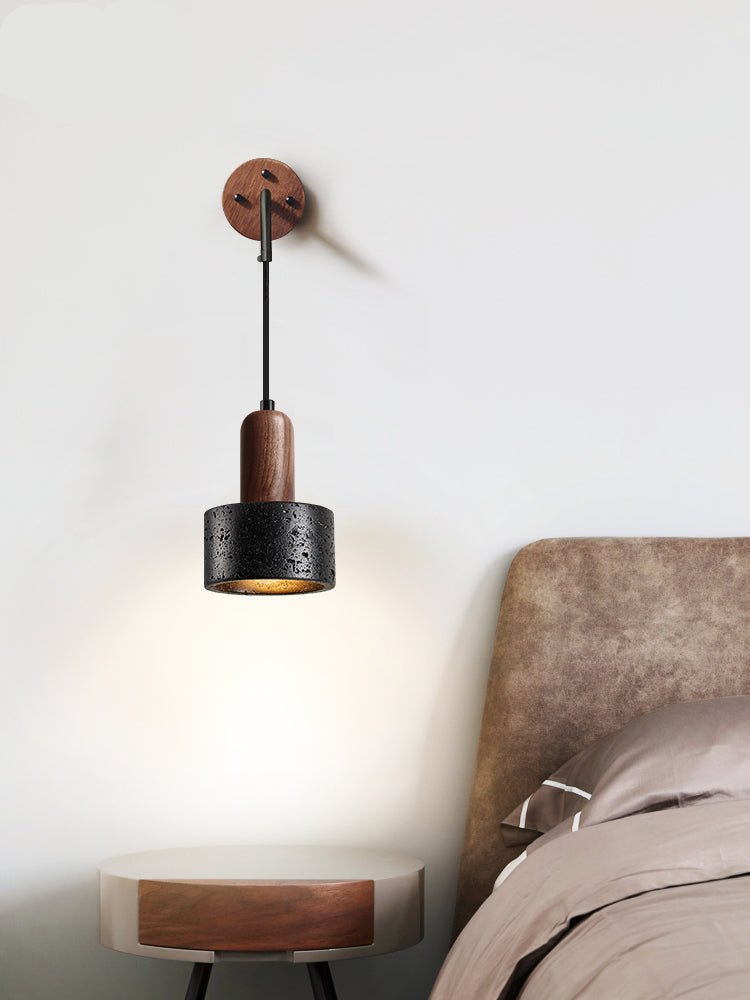 Mirox Wall Sconce in Black Travertine and Walnut Wood