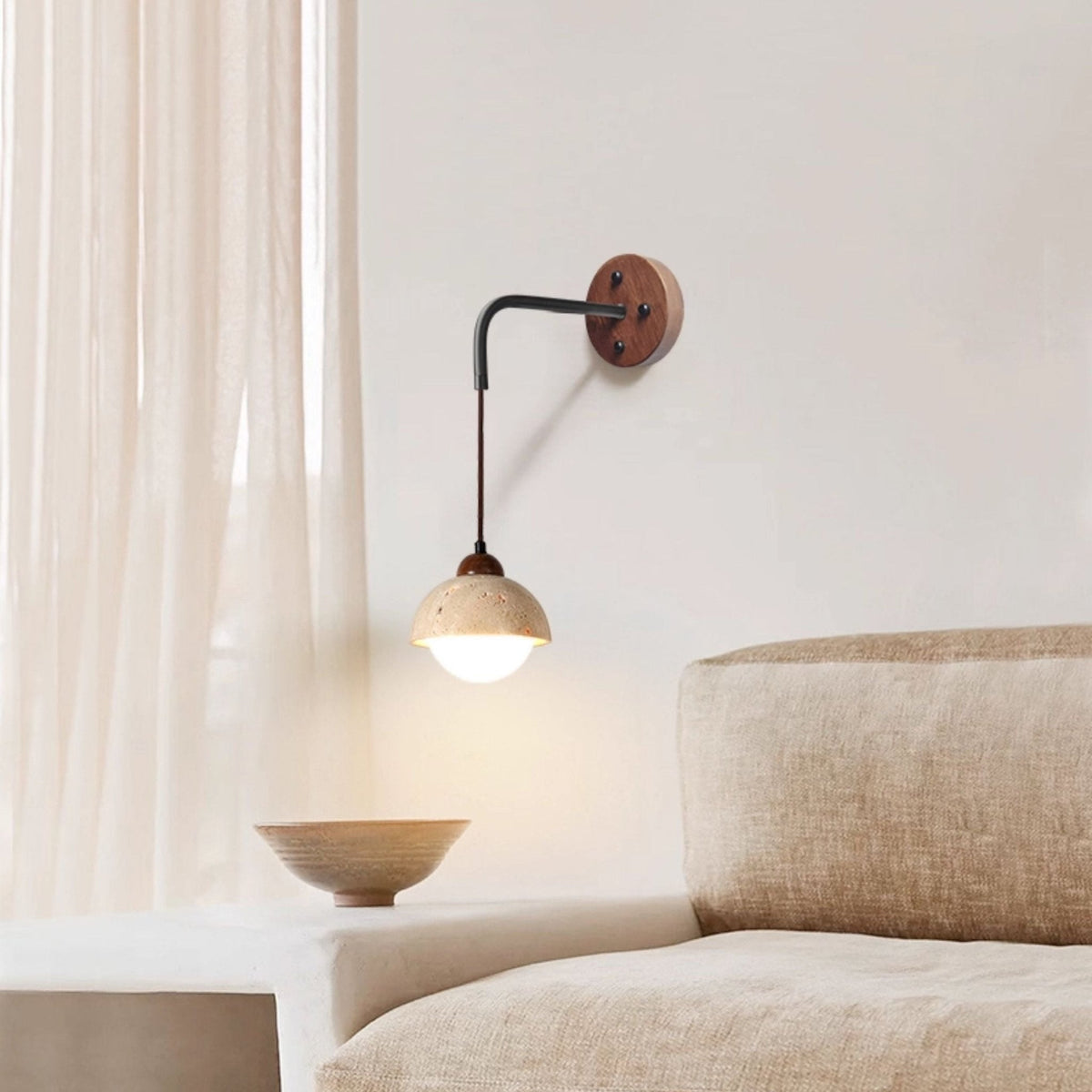 Tavon Cantilever Wall Sconce in Walnut and Travertine