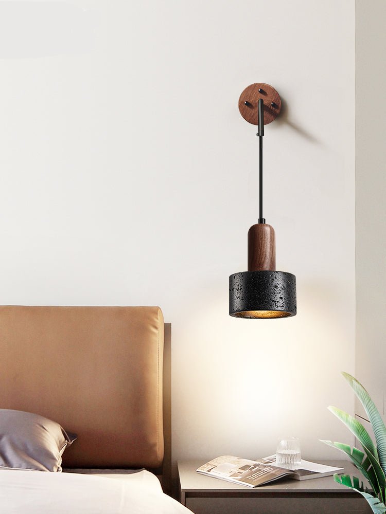 Mirox Wall Sconce in Black Travertine and Walnut Wood