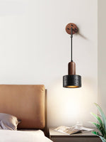 Mirox Wall Sconce in Black Travertine and Walnut Wood