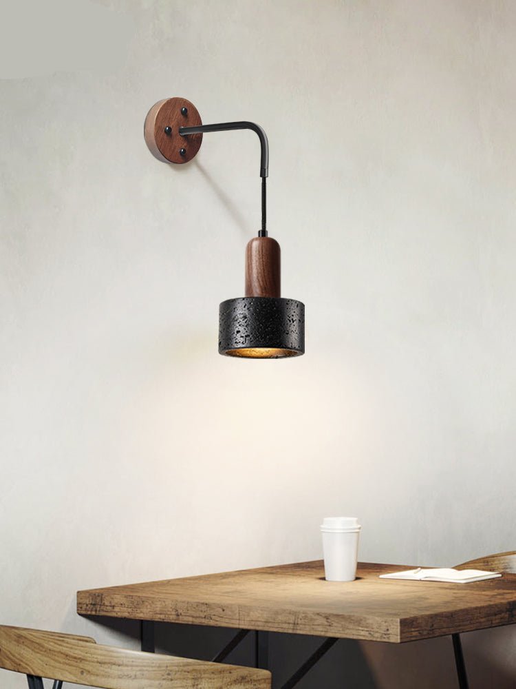 Mirox Wall Sconce in Black Travertine and Walnut Wood