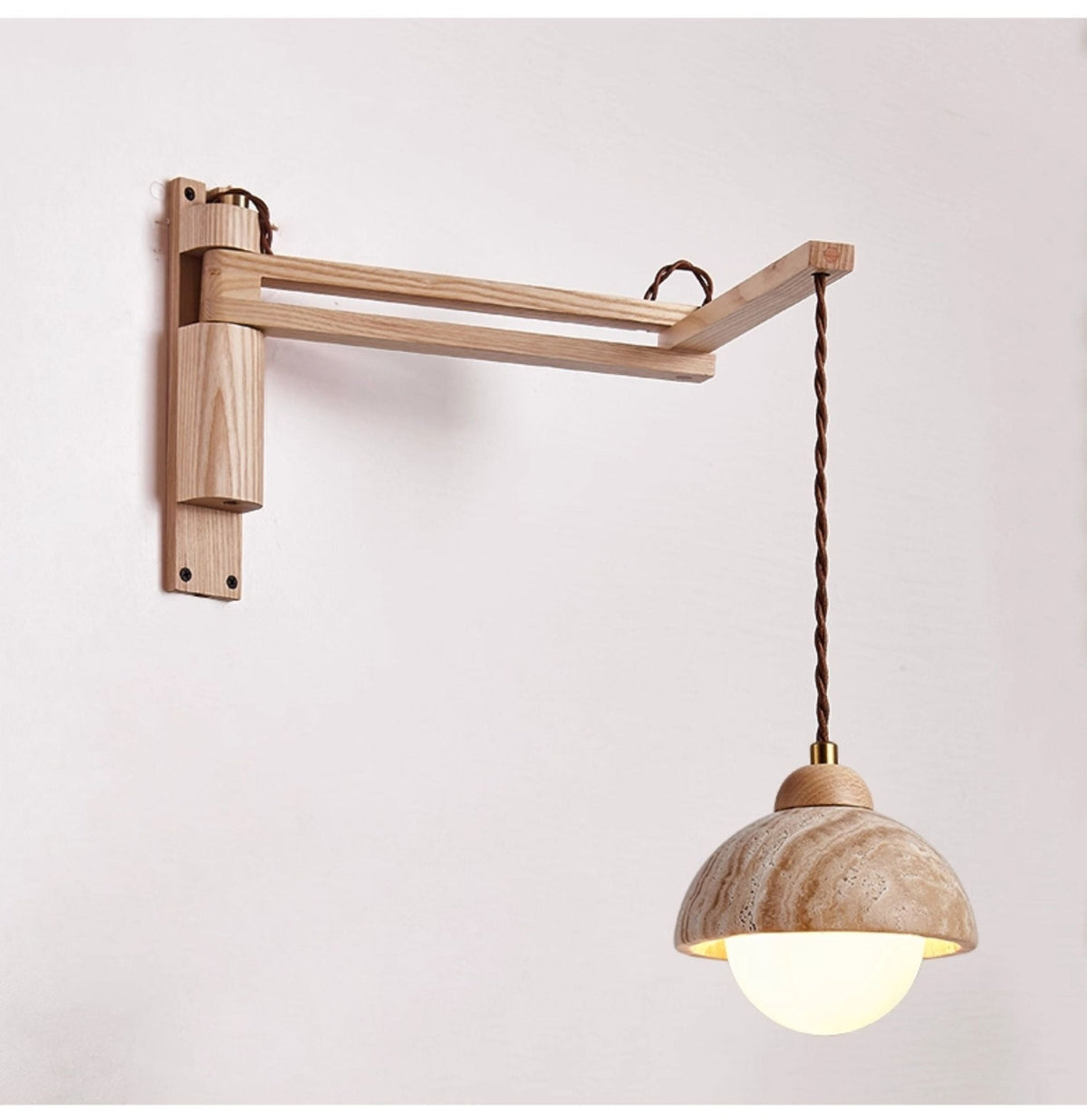 Tavon Cantilever Wall Sconce in Walnut and Travertine