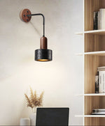 Mirox Wall Sconce in Black Travertine and Walnut Wood