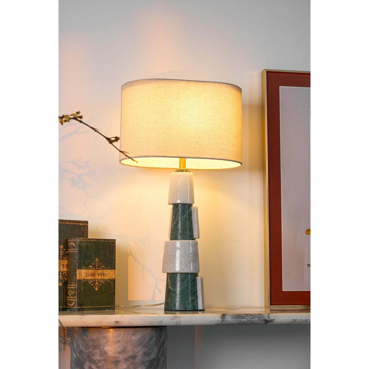 Duomo Marble Table Lamp – Sculptural Stone Base with Fabric Shade