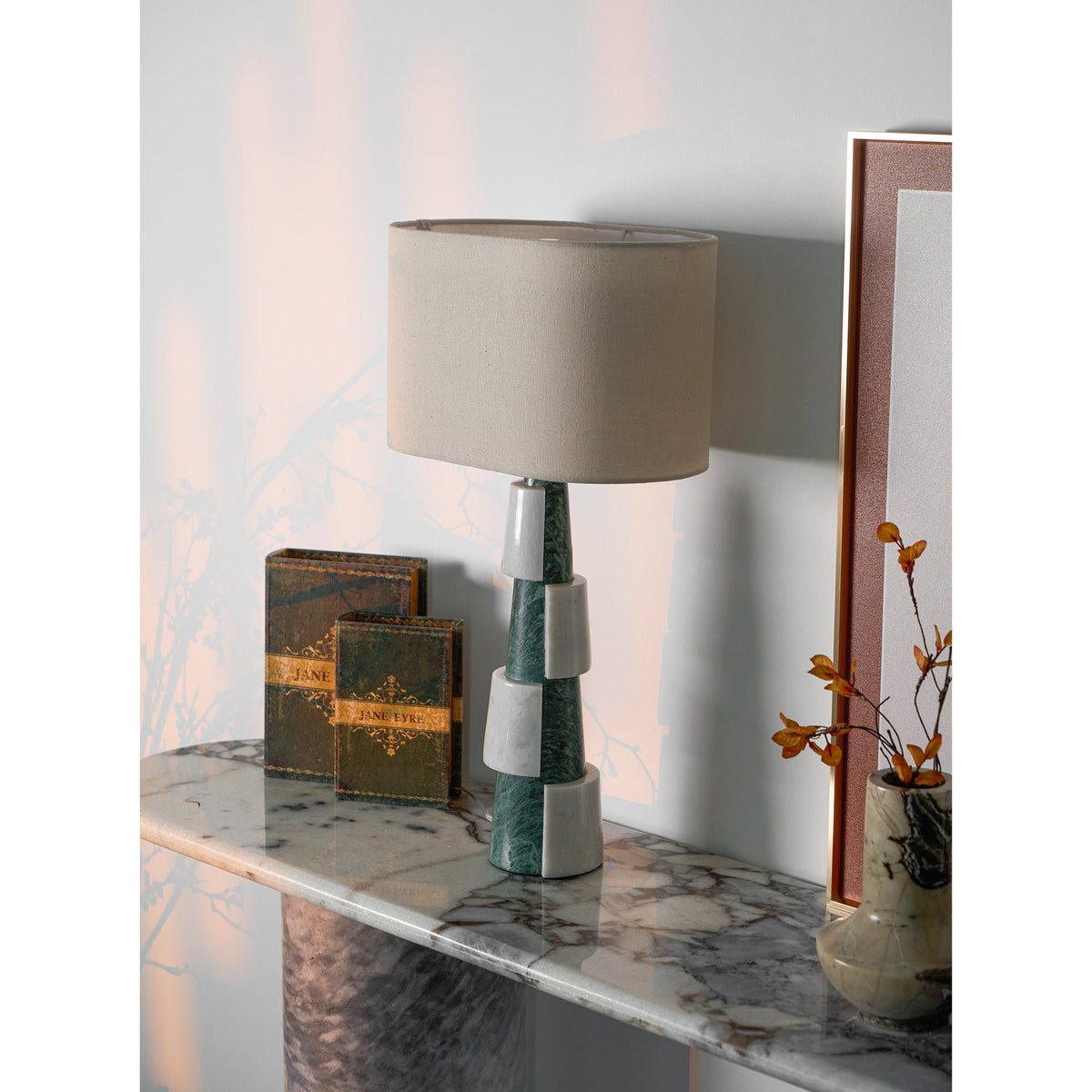 Duomo Marble Table Lamp – Sculptural Stone Base with Fabric Shade