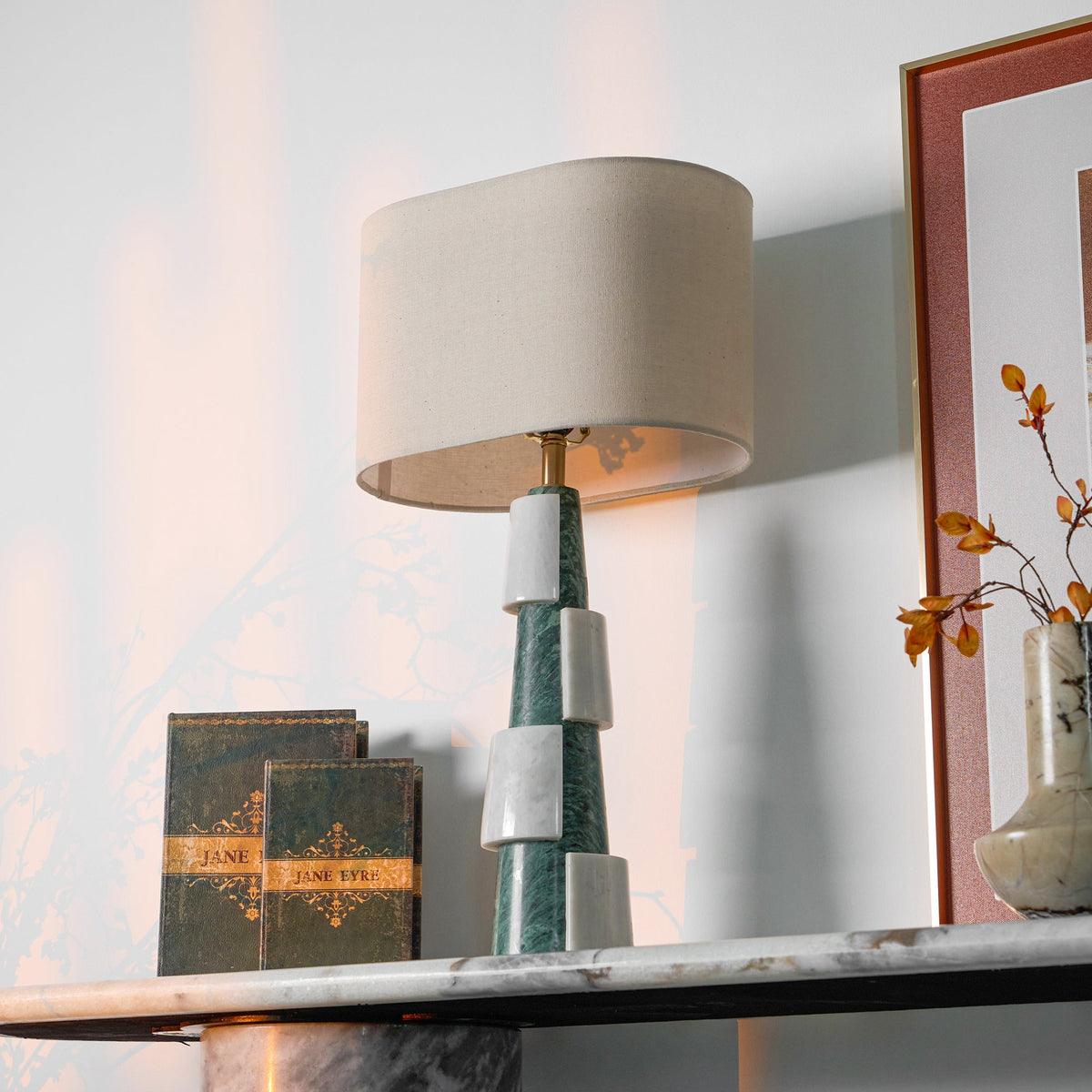 Duomo Marble Table Lamp – Sculptural Stone Base with Fabric Shade