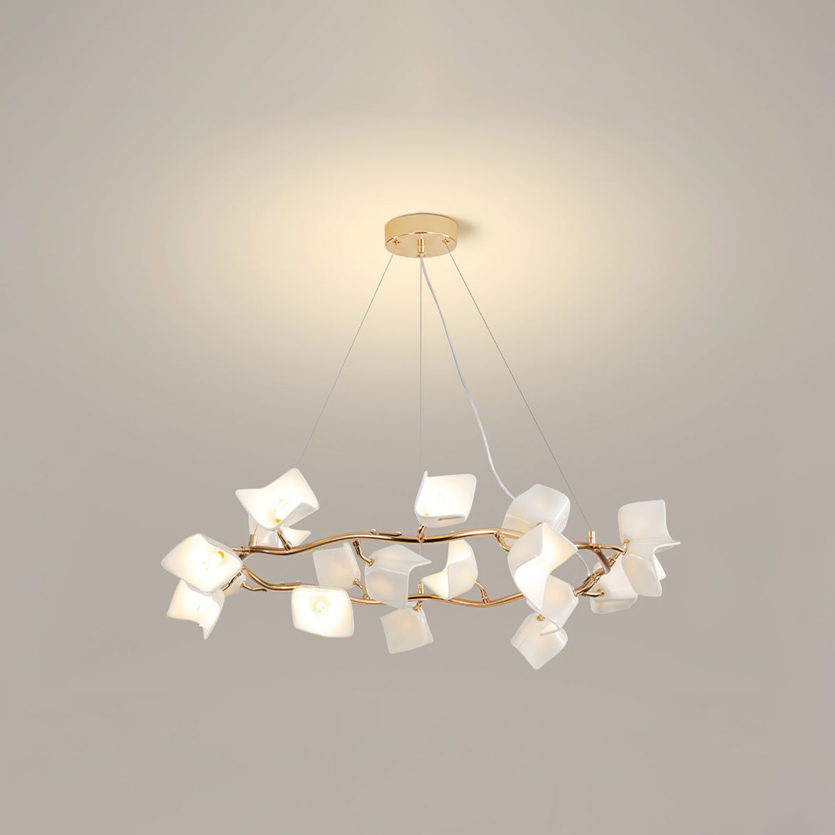 Mistral Flora Chandelier — Sculptural Ceramic Petal Chandelier in Gold