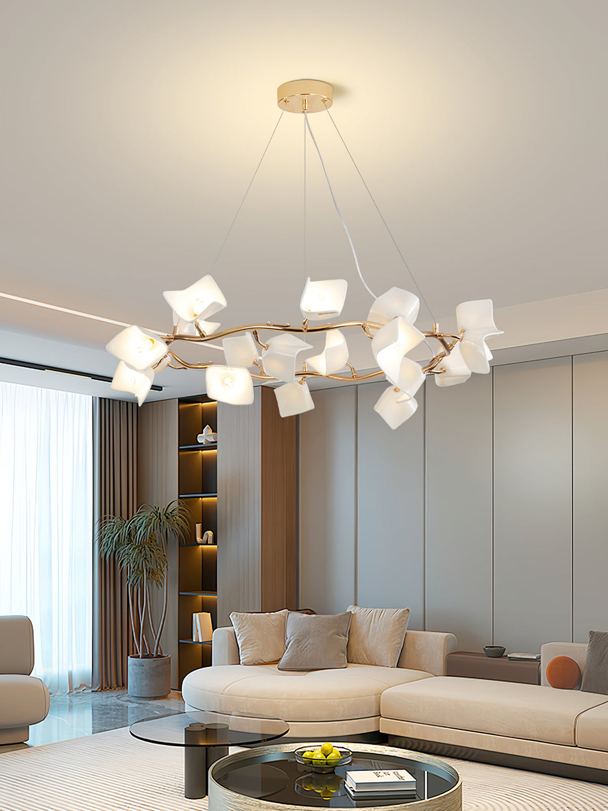 Mistral Flora Chandelier — Sculptural Ceramic Petal Chandelier in Gold